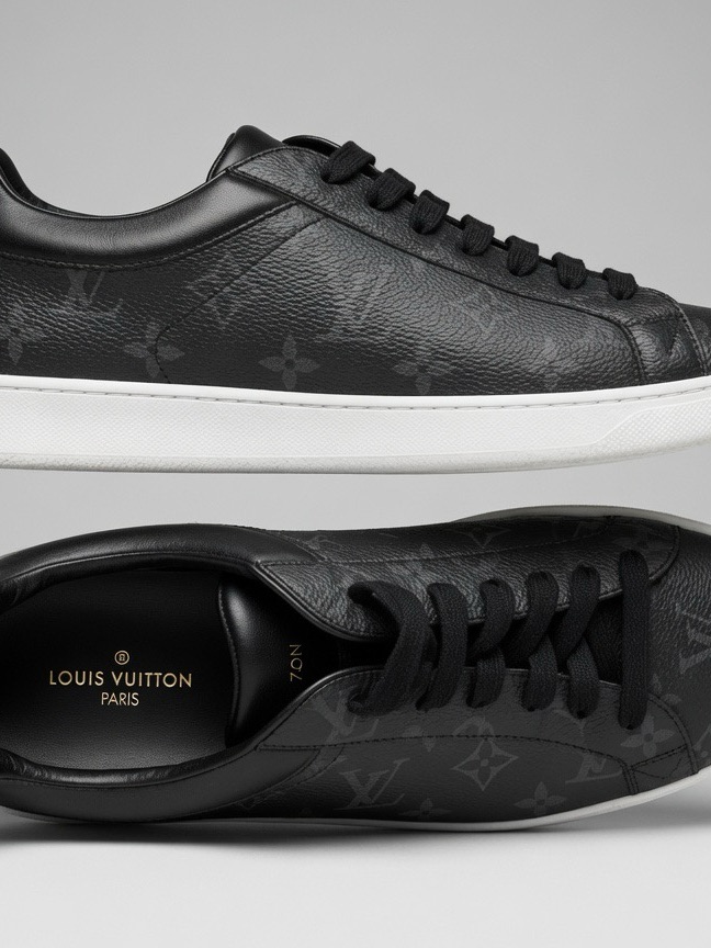 Louis Vuitton Black Monogram Leather Low-Top Sneakers With White Sole